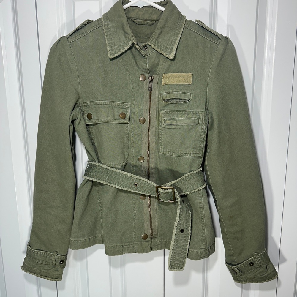 Free People Lux Military Utility Jacket Womens S Green Belted Embroidered Wings
